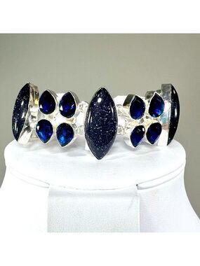 Blue Sunstone Tanzanite 925 Large Gemstone Bracelet